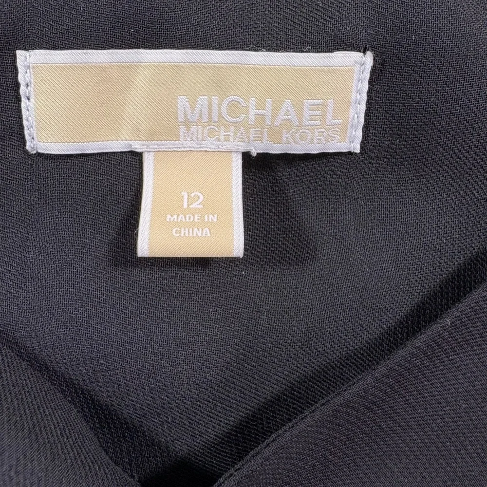 Michael Michael Kors Black Draped Surplice Blouse Gold Studs Size 12